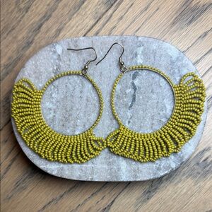 INK & ALLOY Kendra Beaded Fringe Hoop Seed Bead Earring in Mustard Yellow